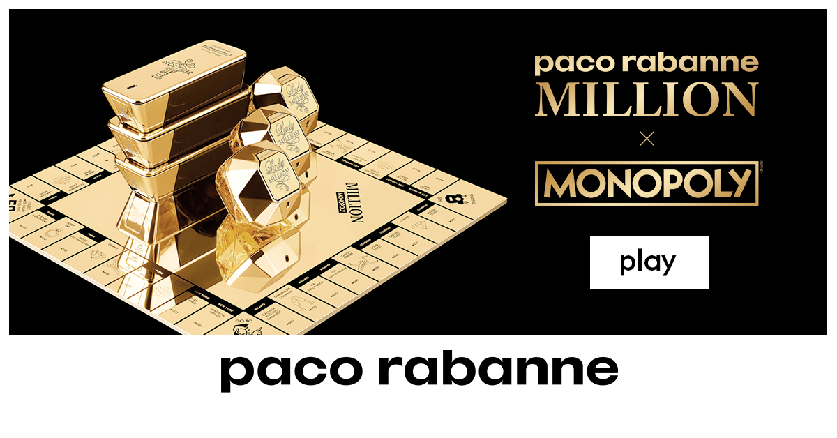 Paco Rabanne Million Monopoly Game Set 2017 Hasbro Game Gold Design Complete